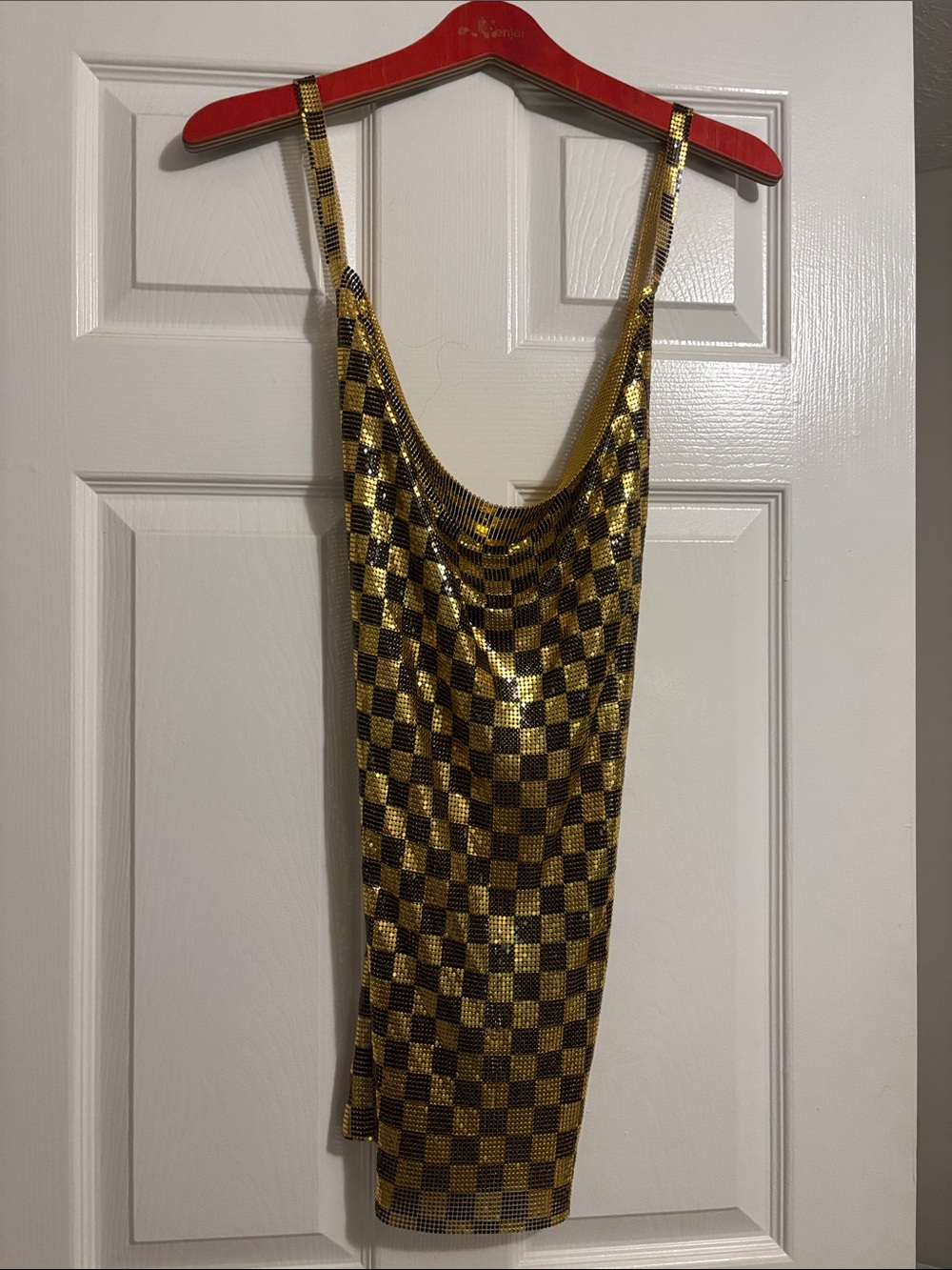 Nasty Gal Gold and Black chainmail Checkered Slip Mini Dress